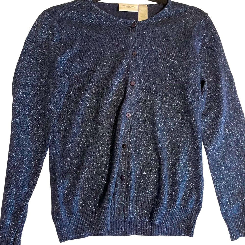 Liz Claiborne navy blue metallic knit sweater